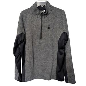 Spyder Logo Men's Gray Textured Quarter Zip Pullover Sweater Jacket Size XL‎
